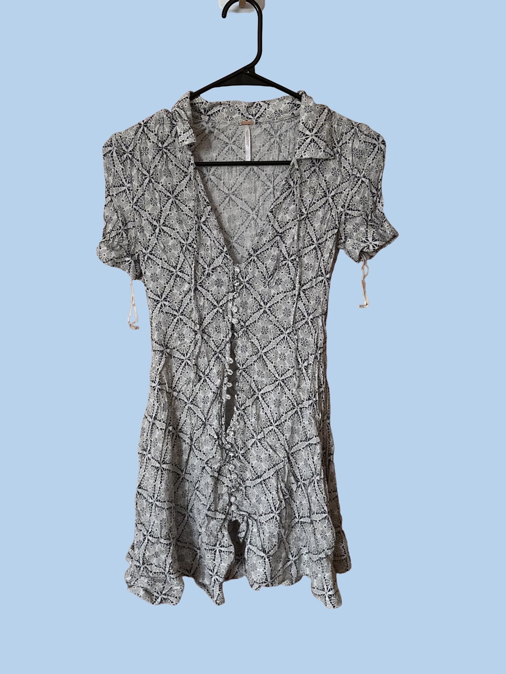 Free People Gray and White Geometric Mini Dress